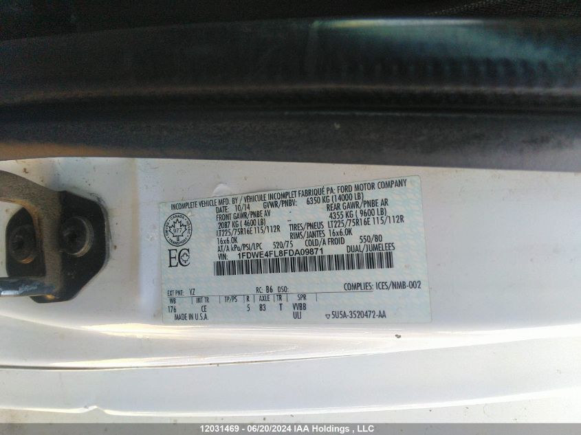 2015 Ford Econoline E450 Super Duty Cutwy Van VIN: 1FDWE4FL8FDA09871 Lot: 12031469