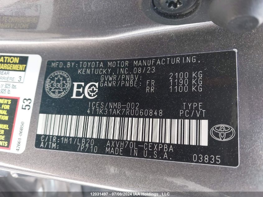 4T1K31AK7RU060848 2024 Toyota Camry Hybrid Xse