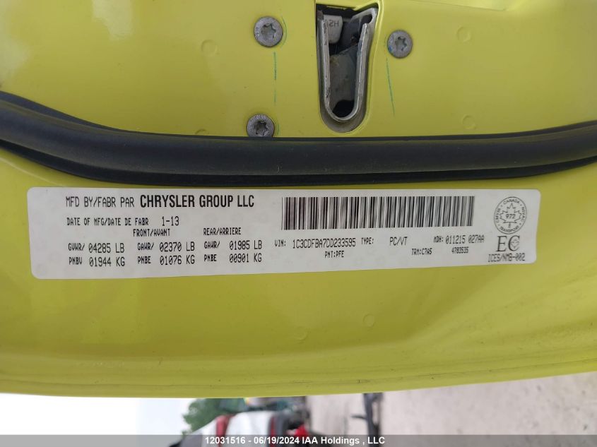 2013 Dodge Dart Sxt VIN: 1C3CDFBA7DD233595 Lot: 12031516