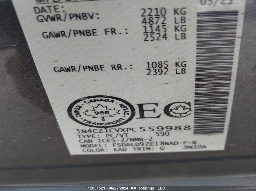 2023 Nissan Leaf Sv Plus VIN: 1N4CZ1CVXPC559988 Lot: 12031521