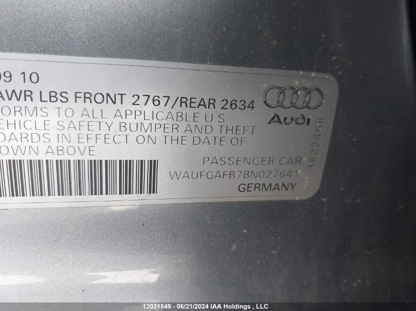 2011 Audi A6 Premium Plus VIN: WAUFGAFB7BN027641 Lot: 12031549