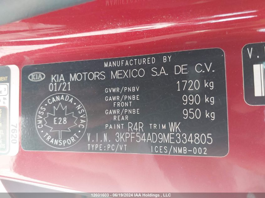 2021 Kia Forte Ex VIN: 3KPF54AD9ME334805 Lot: 12031603