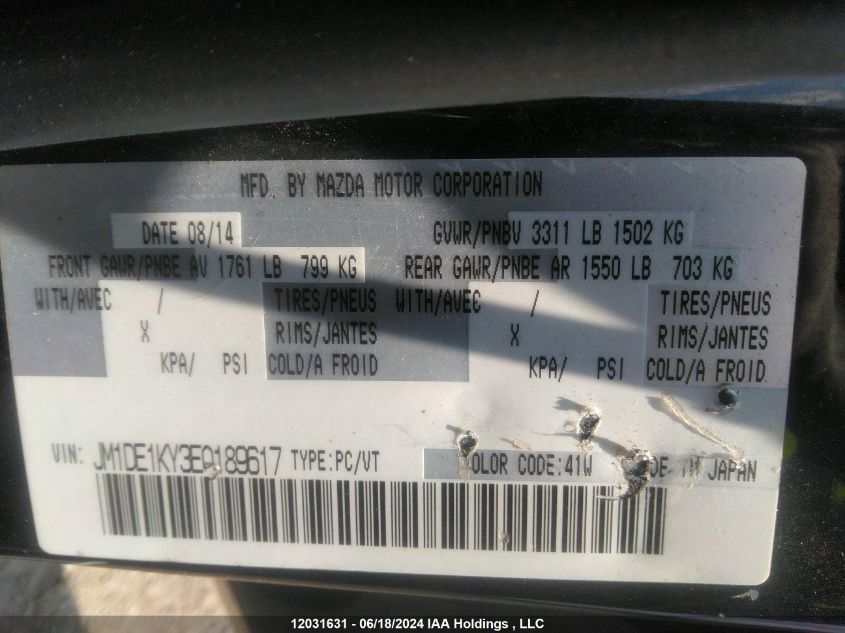 2014 Mazda Mazda2 VIN: JM1DE1KY3E0189617 Lot: 12031631