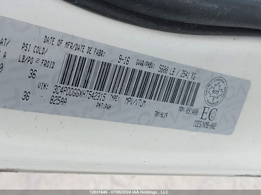 2017 Dodge Journey Crossroad VIN: 3C4PDDGGXHT542315 Lot: 12031646