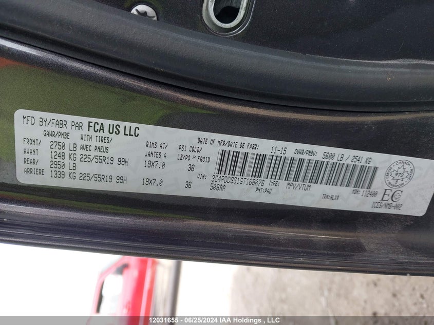 2016 Dodge Journey Crossroad VIN: 3C4PDDGG1GT168076 Lot: 12031655