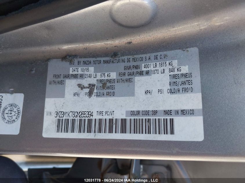 2016 Mazda Mazda3 VIN: 3MZBM1K78GM265394 Lot: 12031778