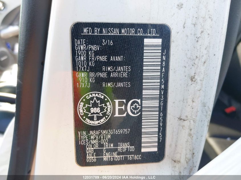 2016 Nissan Juke VIN: JN8AF5MV3GT659757 Lot: 12031789