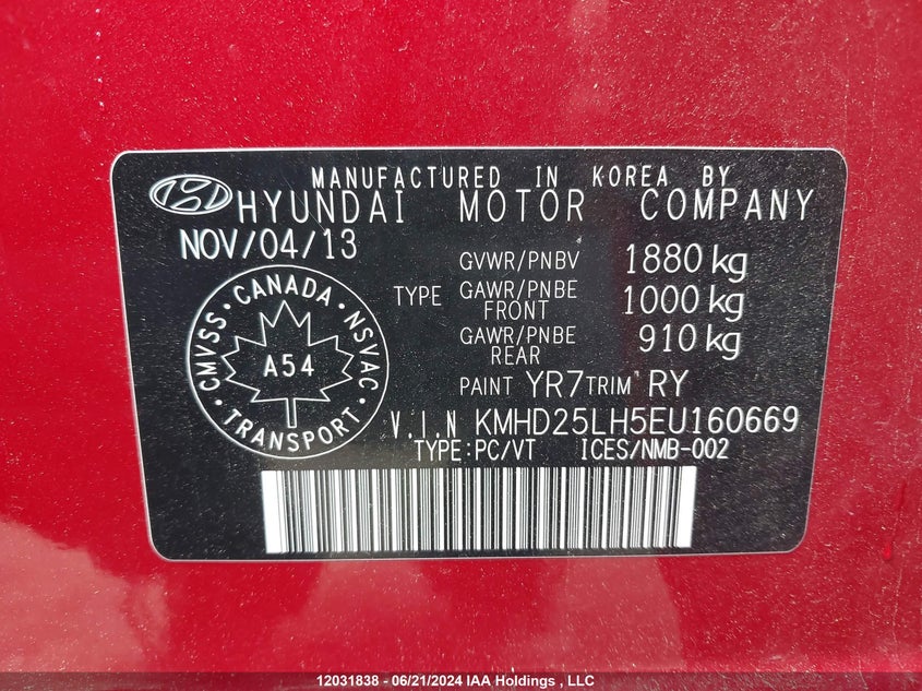 2014 Hyundai Elantra Gt VIN: KMHD25LH5EU160669 Lot: 12031838