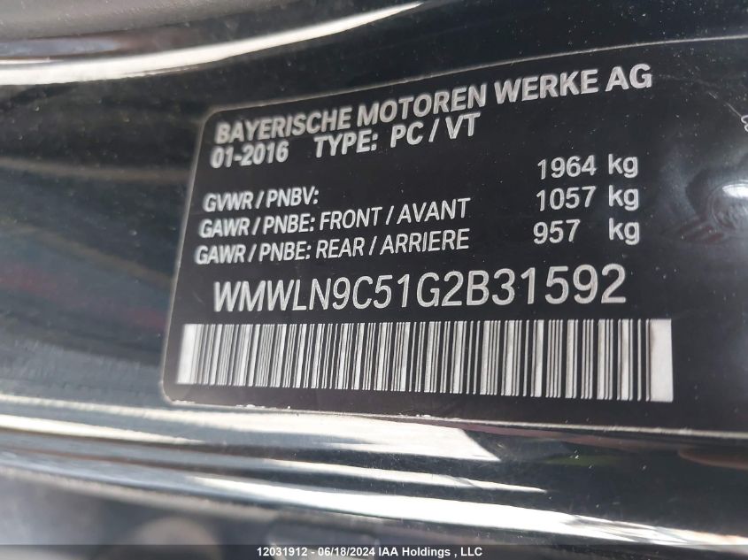 2016 Mini Cooper Clubman VIN: WMWLN9C51G2B31592 Lot: 12031912