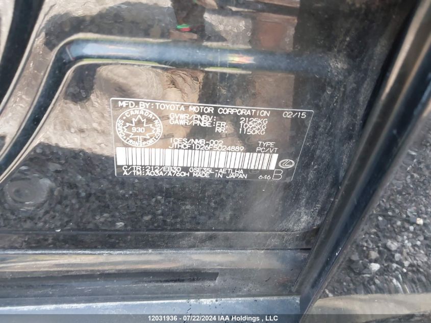 2015 Lexus Is 250 VIN: JTHCF1D26F5024889 Lot: 12031936