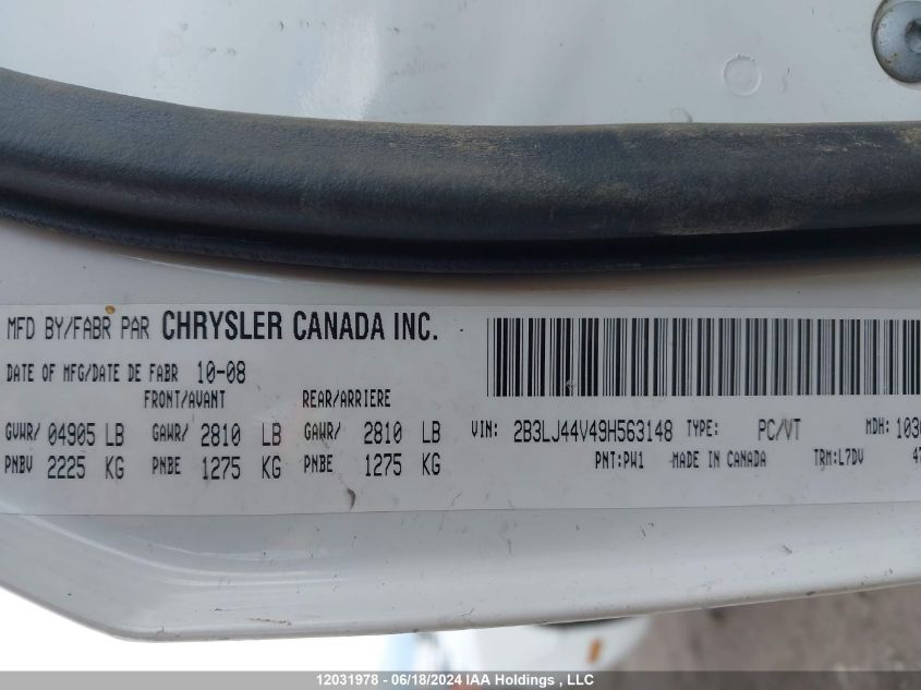 2009 Dodge Challenger Se VIN: 2B3LJ44V49H563148 Lot: 12031978