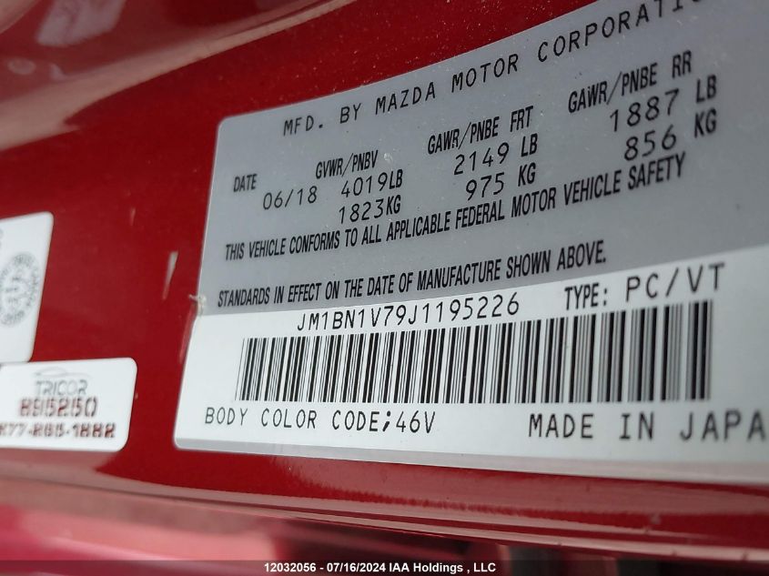 2018 Mazda Mazda3 VIN: JM1BN1V79J1195226 Lot: 12032056