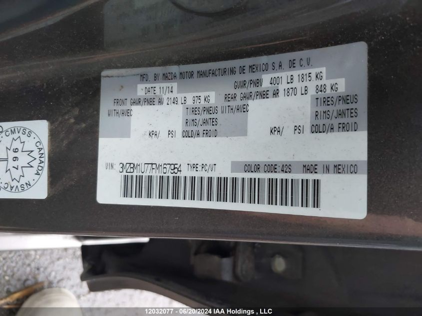 2015 Mazda Mazda3 VIN: 3MZBM1U77FM167954 Lot: 12032077