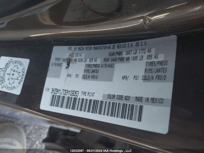 2014 Mazda Mazda3 VIN: 3MZBM1U70EM109053 Lot: 12032087