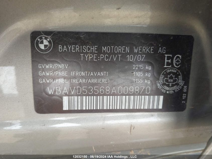 2008 BMW 3 Series VIN: WBAVD53568A009870 Lot: 12032150