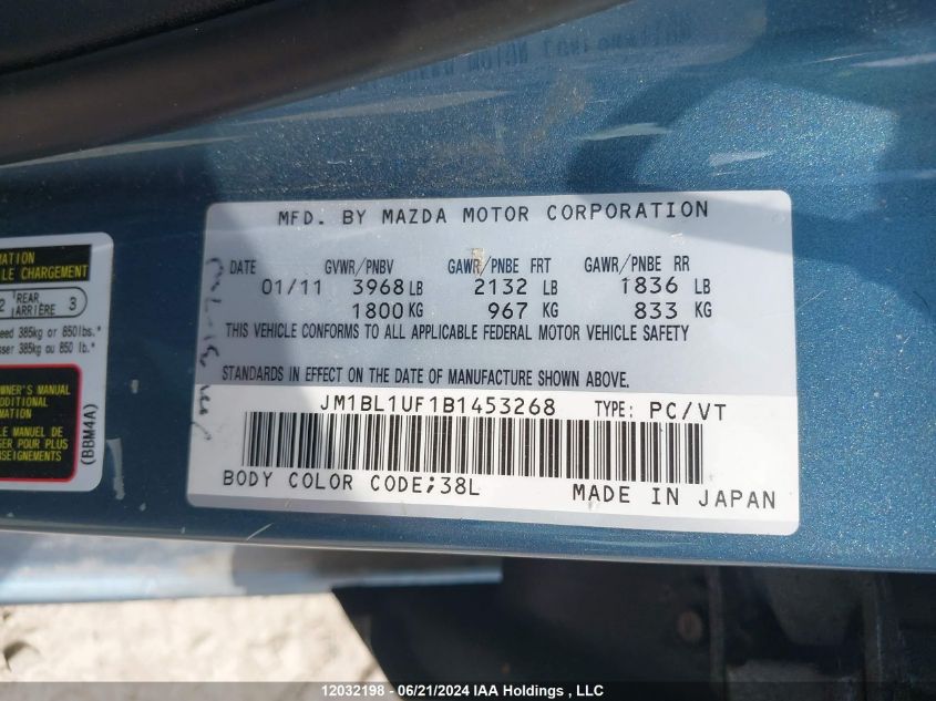 2011 Mazda Mazda3 VIN: JM1BL1UF1B1453268 Lot: 12032198