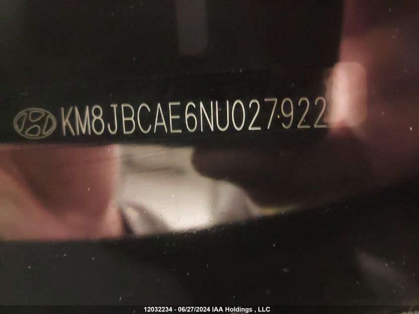 2022 Hyundai Tucson Sel VIN: KM8JBCAE6NU027922 Lot: 12032234