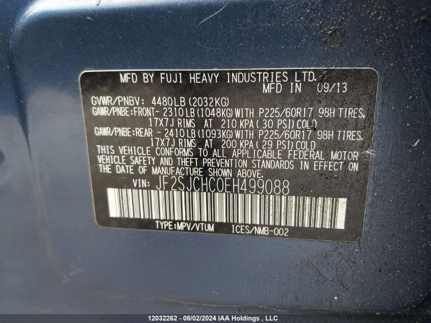 2014 Subaru Forester VIN: JF2SJCHC0EH499088 Lot: 12032262