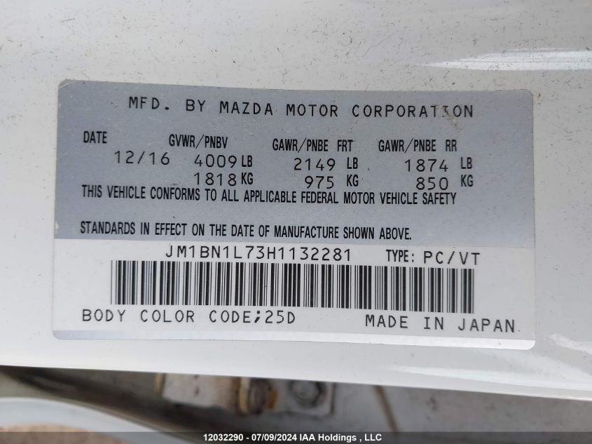 JM1BN1L73H1132281 2017 Mazda Mazda3