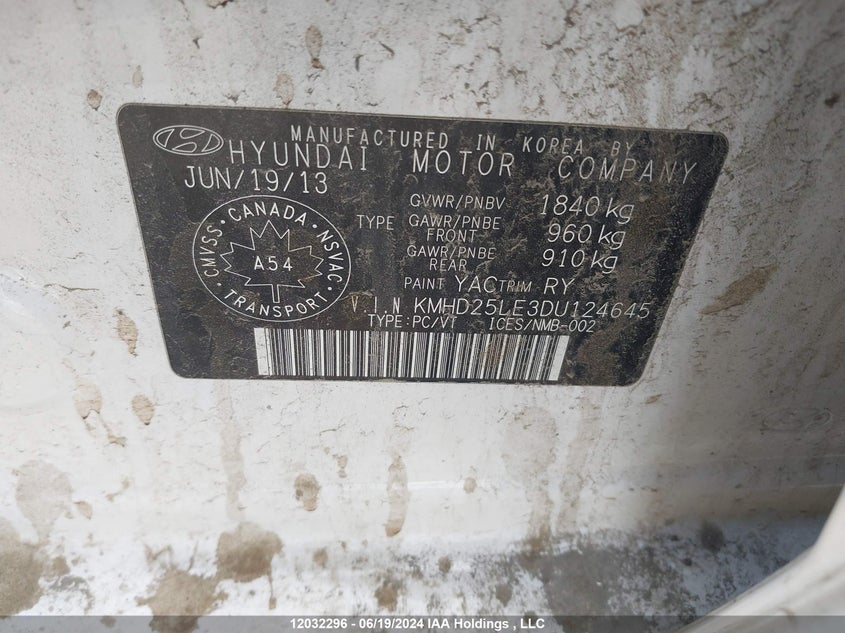 2013 Hyundai Elantra Gt VIN: KMHD25LE3DU124645 Lot: 12032296