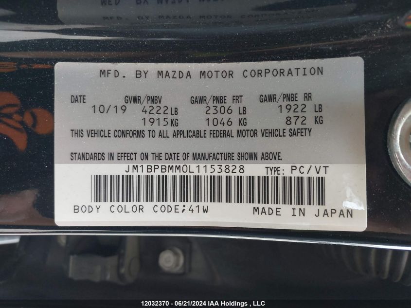 2020 Mazda Mazda3 Sport VIN: JM1BPBMM0L1153828 Lot: 12032370