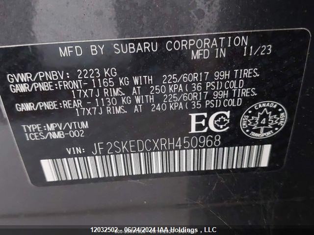 2024 Subaru Forester Touring VIN: JF2SKEDCXRH450968 Lot: 12032502
