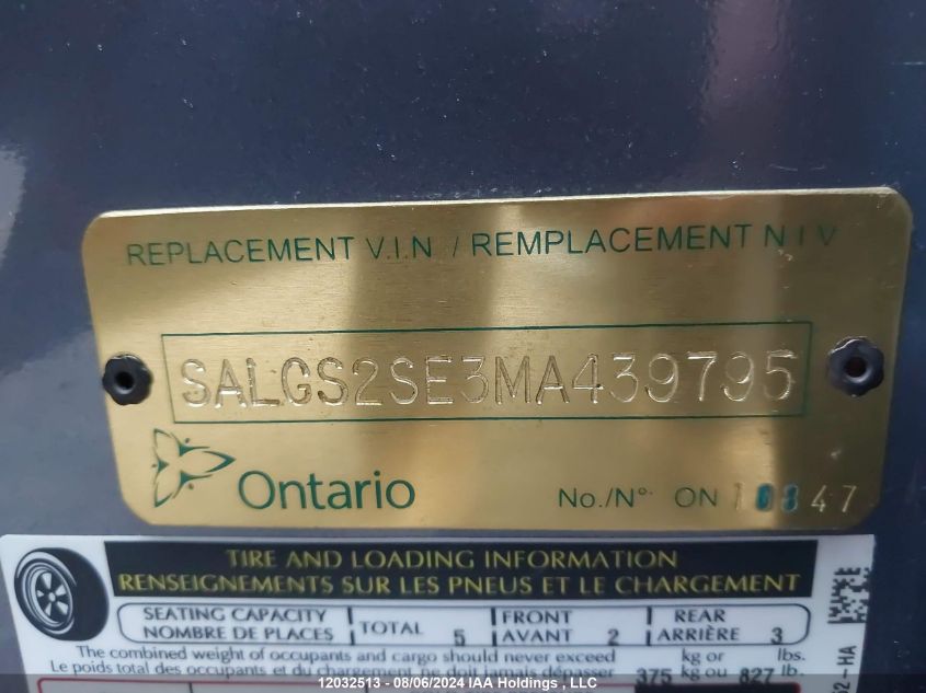 2021 Land Rover Range Rover Westminster Edition VIN: SALGS2SE3MA439795 Lot: 12032513