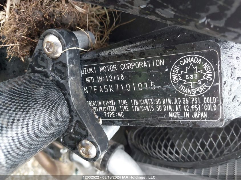 2019 Suzuki Gsx-R600 VIN: JS1GN7FA5K7101015 Lot: 12032522