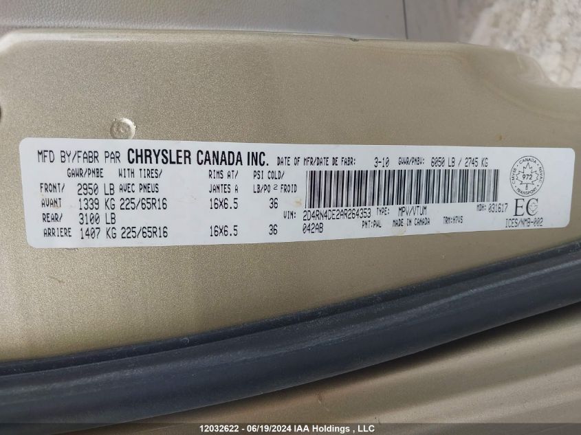 2010 Dodge Grand Caravan VIN: 2D4RN4DE2AR264353 Lot: 12032622