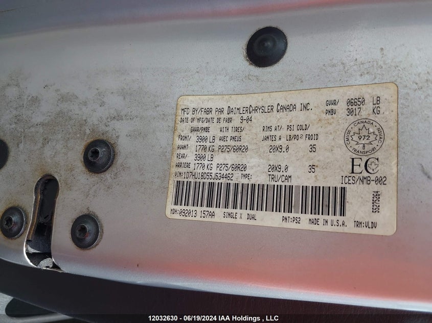 2008 Dodge Ram 1500 VIN: 1D7HU18D55J534462 Lot: 12032630