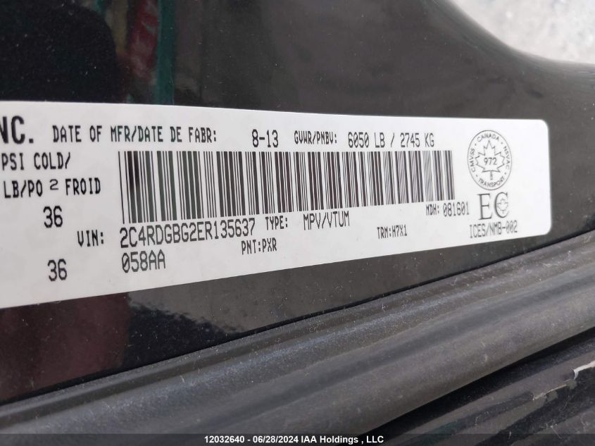 2014 Dodge Grand Caravan Se/Sxt VIN: 2C4RDGBG2ER135637 Lot: 12032640