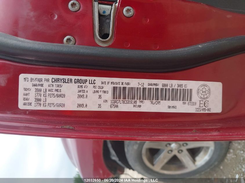 2012 Ram 1500 Slt VIN: 1C6RD7LT8CS316109 Lot: 12032650