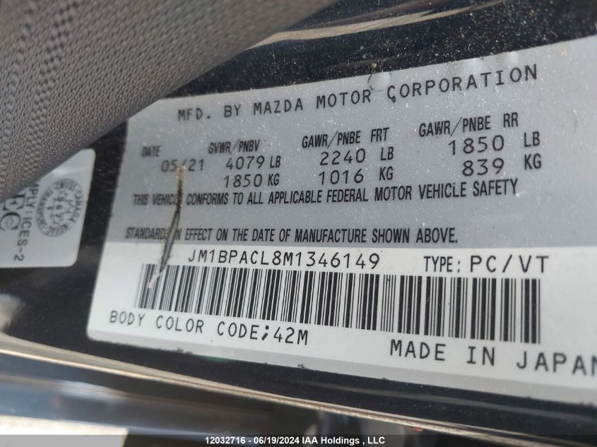 2021 Mazda Mazda3 VIN: JM1BPACL8M1346149 Lot: 12032716