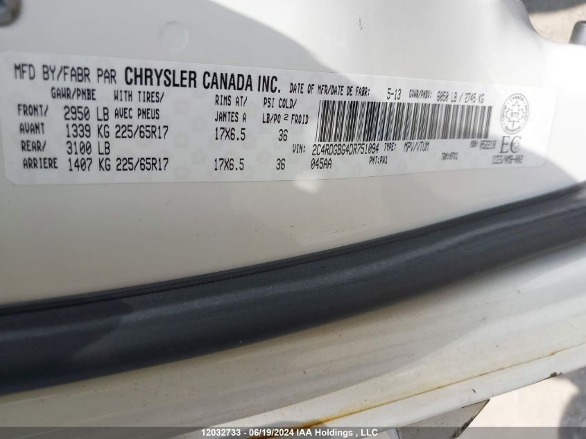 2013 Dodge Grand Caravan Se/Sxt VIN: 2C4RDGBG4DR751094 Lot: 12032733