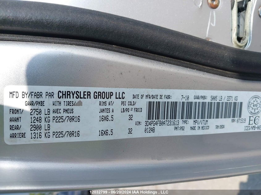 2010 Dodge Journey Se VIN: 3D4PG4FB0AT231613 Lot: 12032799