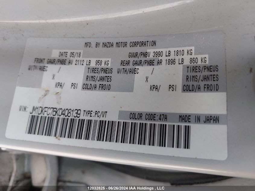 2019 Mazda Cx-3 VIN: JM1DKFC76K0408139 Lot: 12032825