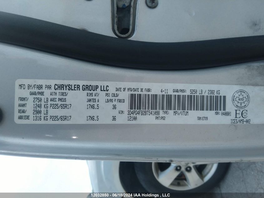 2011 Dodge Journey VIN: 3D4PG4FB2BT541098 Lot: 12032850