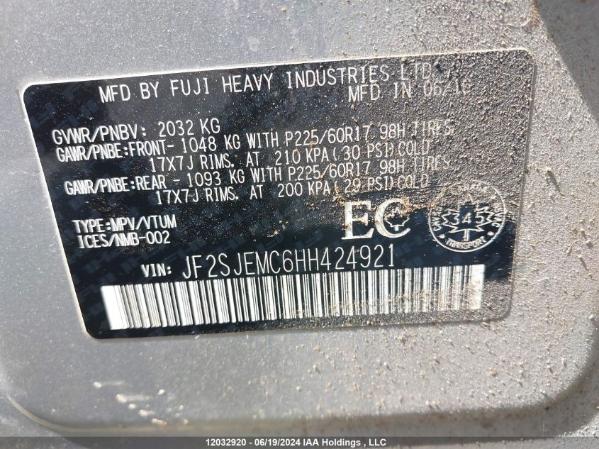 2017 Subaru Forester VIN: JF2SJEMC6HH424921 Lot: 12032920