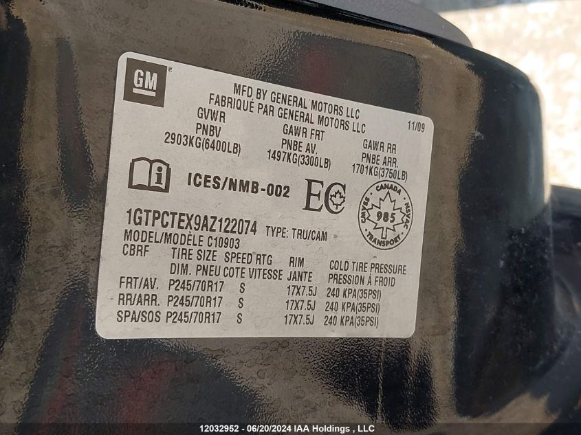 2010 GMC Sierra 1500 VIN: 1GTPCTEX9AZ122074 Lot: 12032952