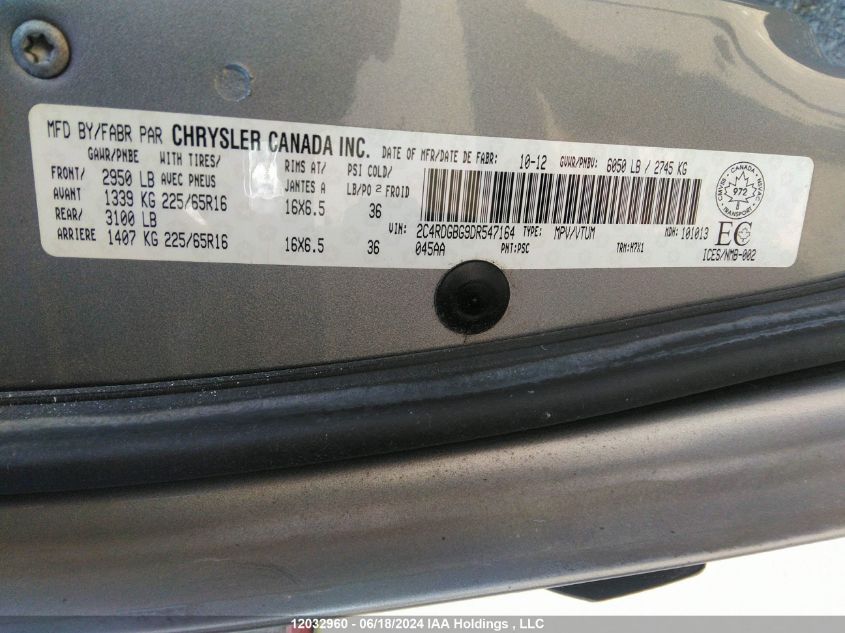 2013 Dodge Grand Caravan Se VIN: 2C4RDGBG9DR547164 Lot: 12032960