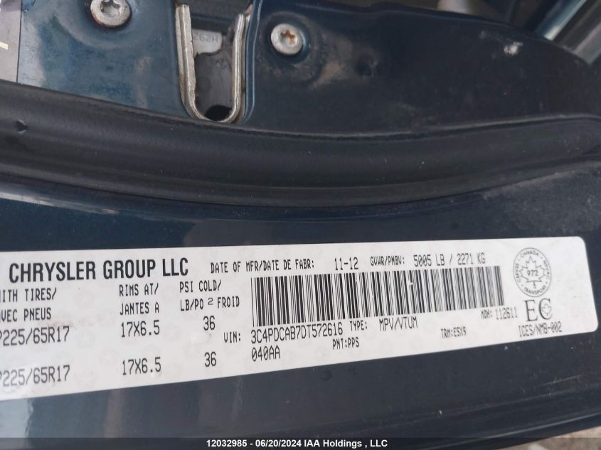 2013 Dodge Journey VIN: 3C4PDCAB7DT572616 Lot: 12032985