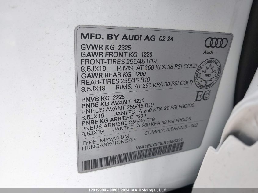 2024 Audi Q3 VIN: WA1EECF35R1096221 Lot: 12032988