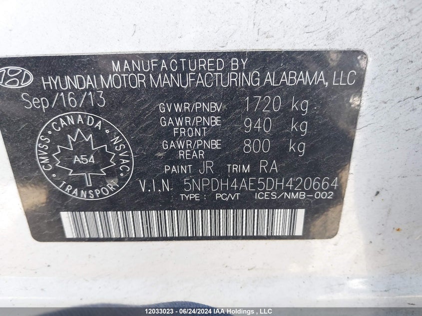 2013 Hyundai Elantra Gls/Limited VIN: 5NPDH4AE5DH420664 Lot: 12033023