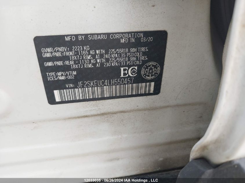 2020 Subaru Forester VIN: JF2SKEUC4LH550457 Lot: 12033035