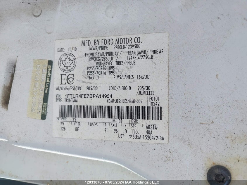 2011 Ford Ranger Super Cab VIN: 1FTLR4FE7BPA14954 Lot: 12033078