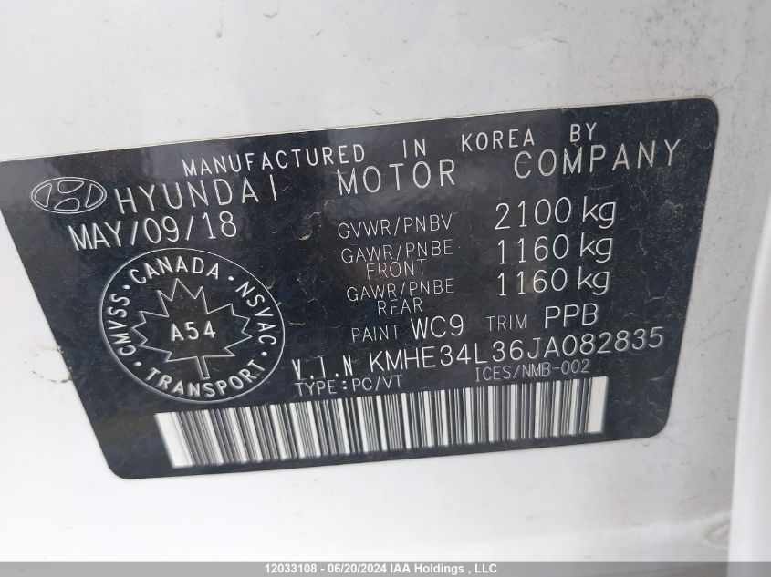 2018 Hyundai Sonata Hybrid/Limited VIN: KMHE34L36JA082835 Lot: 12033108