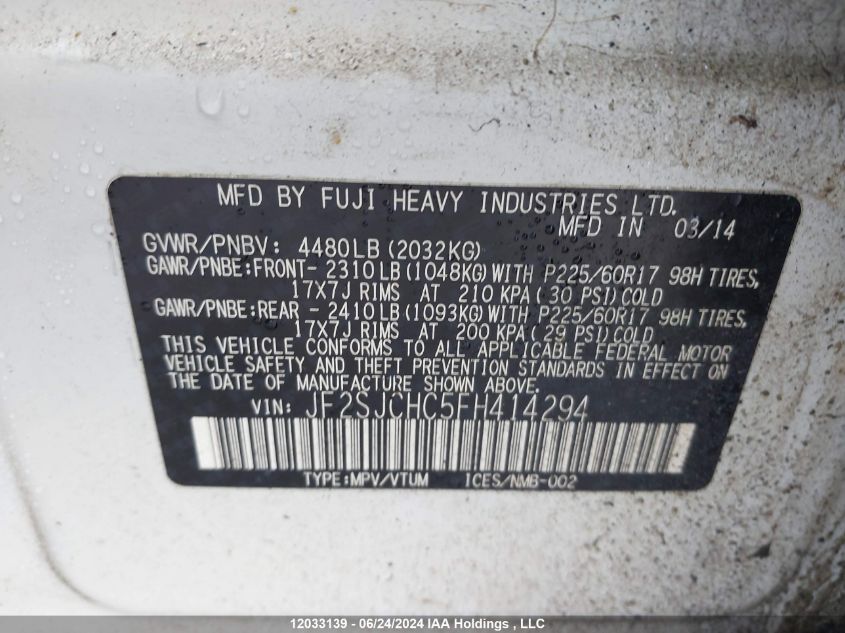 2015 Subaru Forester 2.5X VIN: JF2SJCHC5FH414294 Lot: 12033139