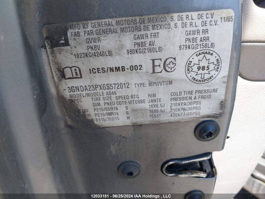 2006 Chevrolet Hhr VIN: 3GNDA23PX6S572012 Lot: 12033181