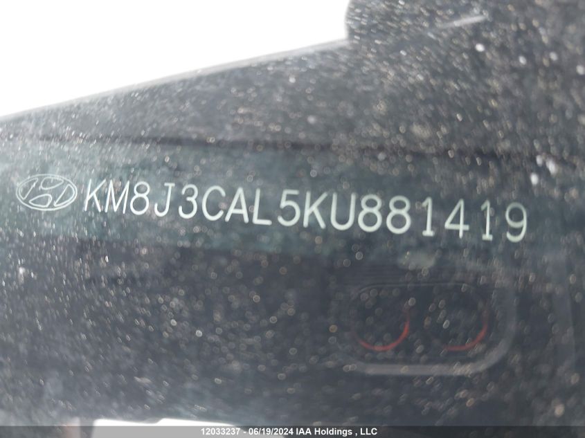 2019 Hyundai Tucson Limited/Sel/Sport/Ultimate/Value/Night VIN: KM8J3CAL5KU881419 Lot: 12033237