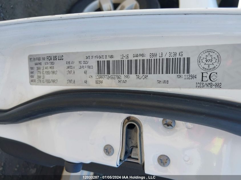 2017 Ram 1500 St VIN: 1C6RR7FT2HS627961 Lot: 12033287